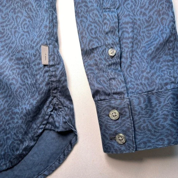 John Varvatos Button Shirt Mens Medium Blue Leopard Print Abstract Designer Club